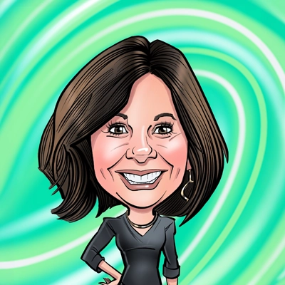 A caricature headshot of Sharon